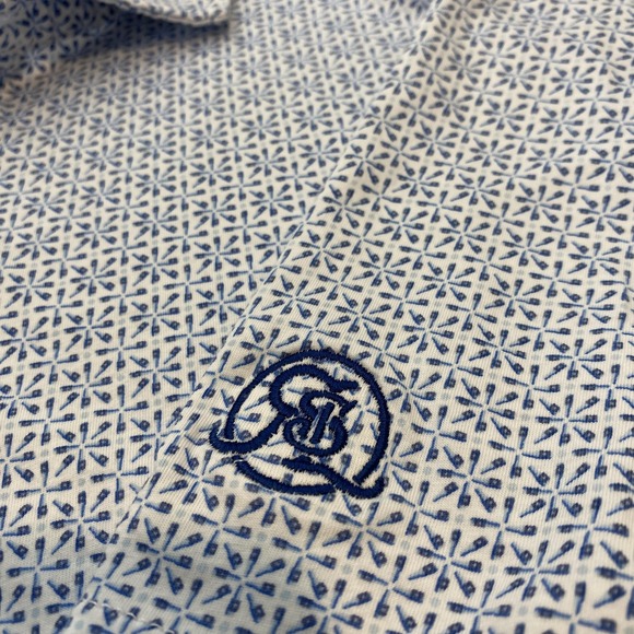 Peter Millar Polo Shirt Mens Size XL White Blue Geometric Pima Cotton Golf Print - Picture 2 of 10